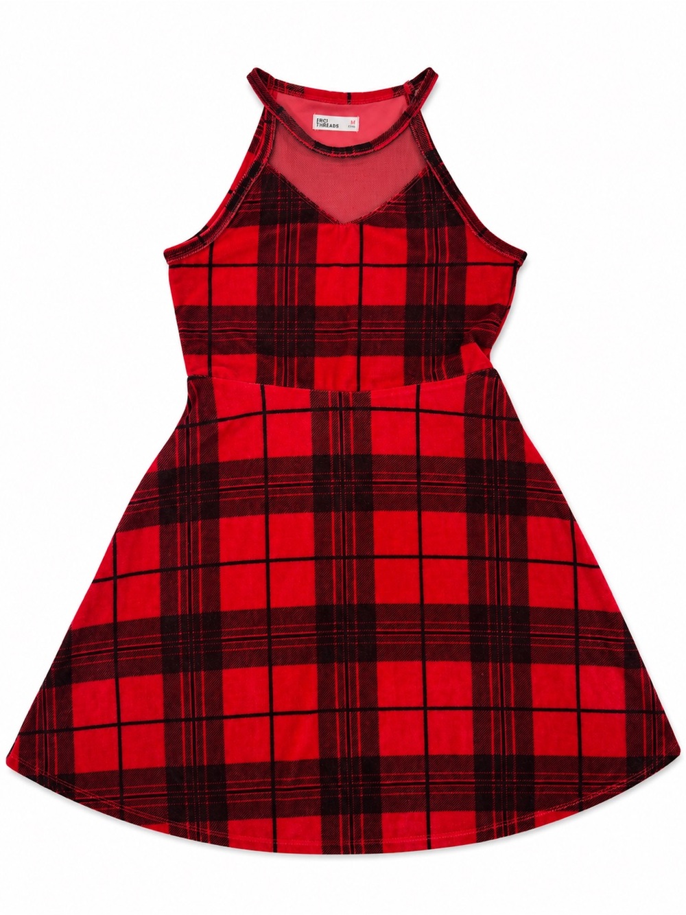 Girl’s Epic Threads Red and Black Plaid Mesh-Yoke A-Line Dress